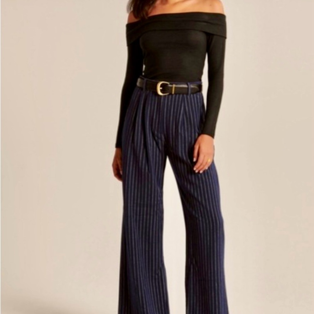 Navy Abercrombie Tailored Brushed Suiting Wide Leg Pant